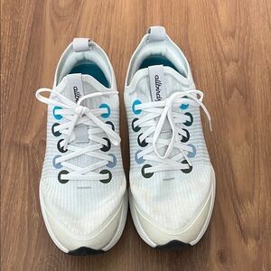 Allbirds Tree Glider White Sneakers with Blue and Black Details